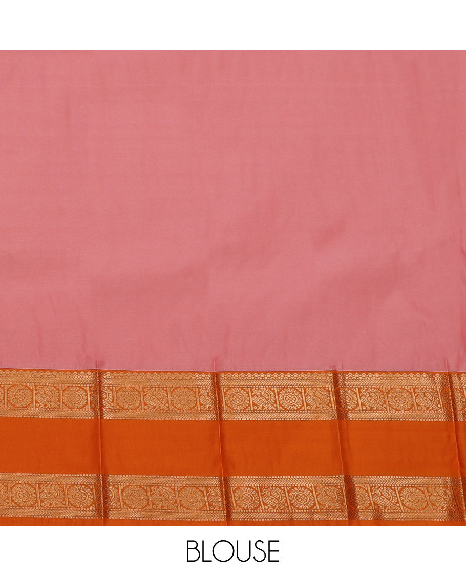 Cream Zari Striped Budget Silksaree,Contrast Ganga Jamuna Rettai Pettu Border,Jaal Pallu, Contrast Blouse