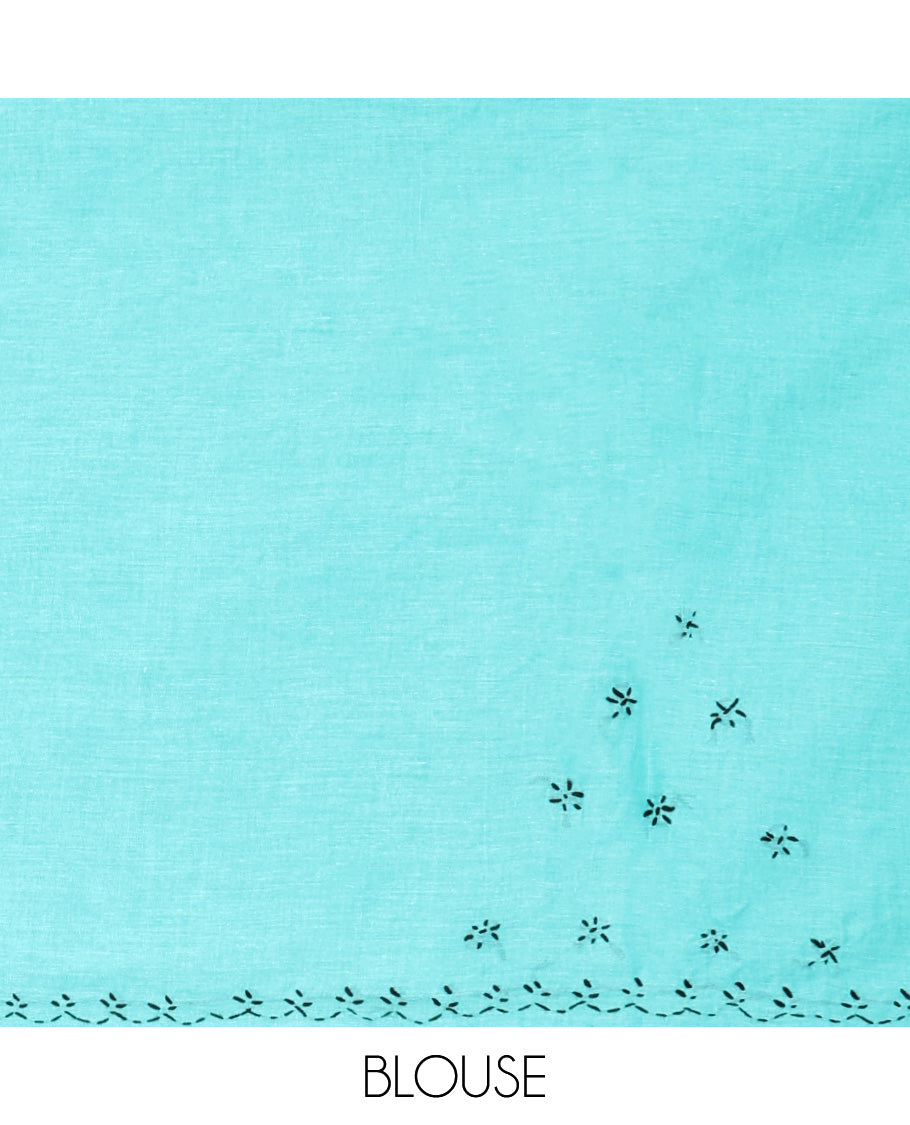 Turquoise Lucknowi Chikankari Saree