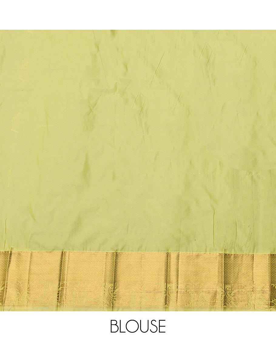 Blue Budget Silk Saree, Graced with Zari Buttas, Complemented by a Contrast Traditional Zari Border, Jaal Pallu, and a Contrast Blouse
