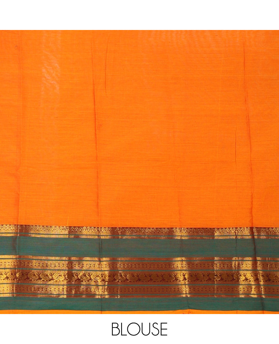 Mango yellow-green Mercerised cotton half-saree, plain & contrast rettai pettu traditional border skirt, matching blouse & zari border syska georgette dhavani