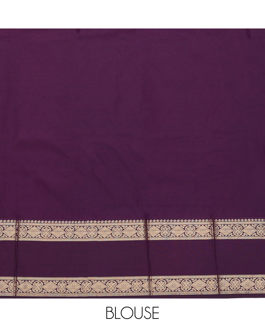 Red Budget Silk Saree, Elevated with Zari Butta Enclosed Checks, Complemented by a Contrast Traditional Zari Rettai Pettu Border, Grand Pallu, and a Contrast Blouse