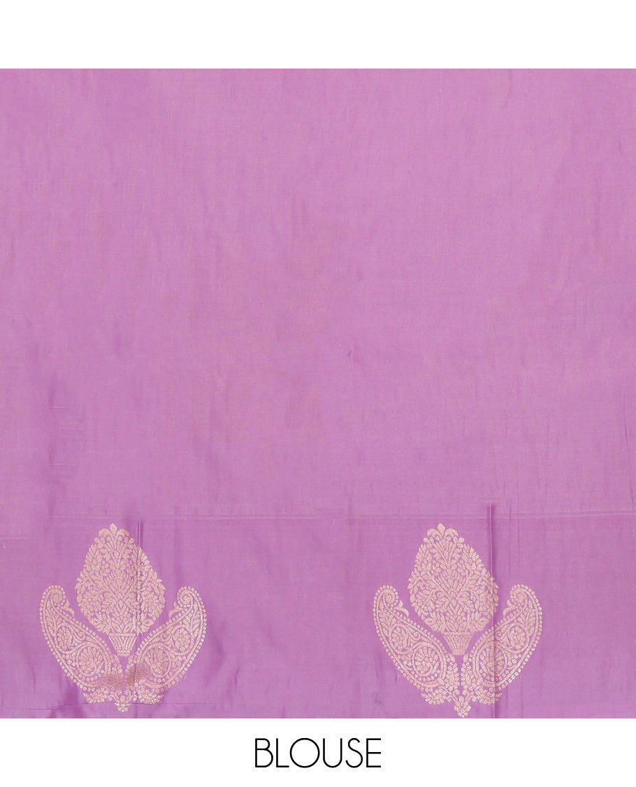 Green Budget Silk Saree, Subtly Sparkled with Zari Buttas and Stripes, Complemented by a Contrast Zari Motif Border, Intricate Pallu, and a Contrast Blouse