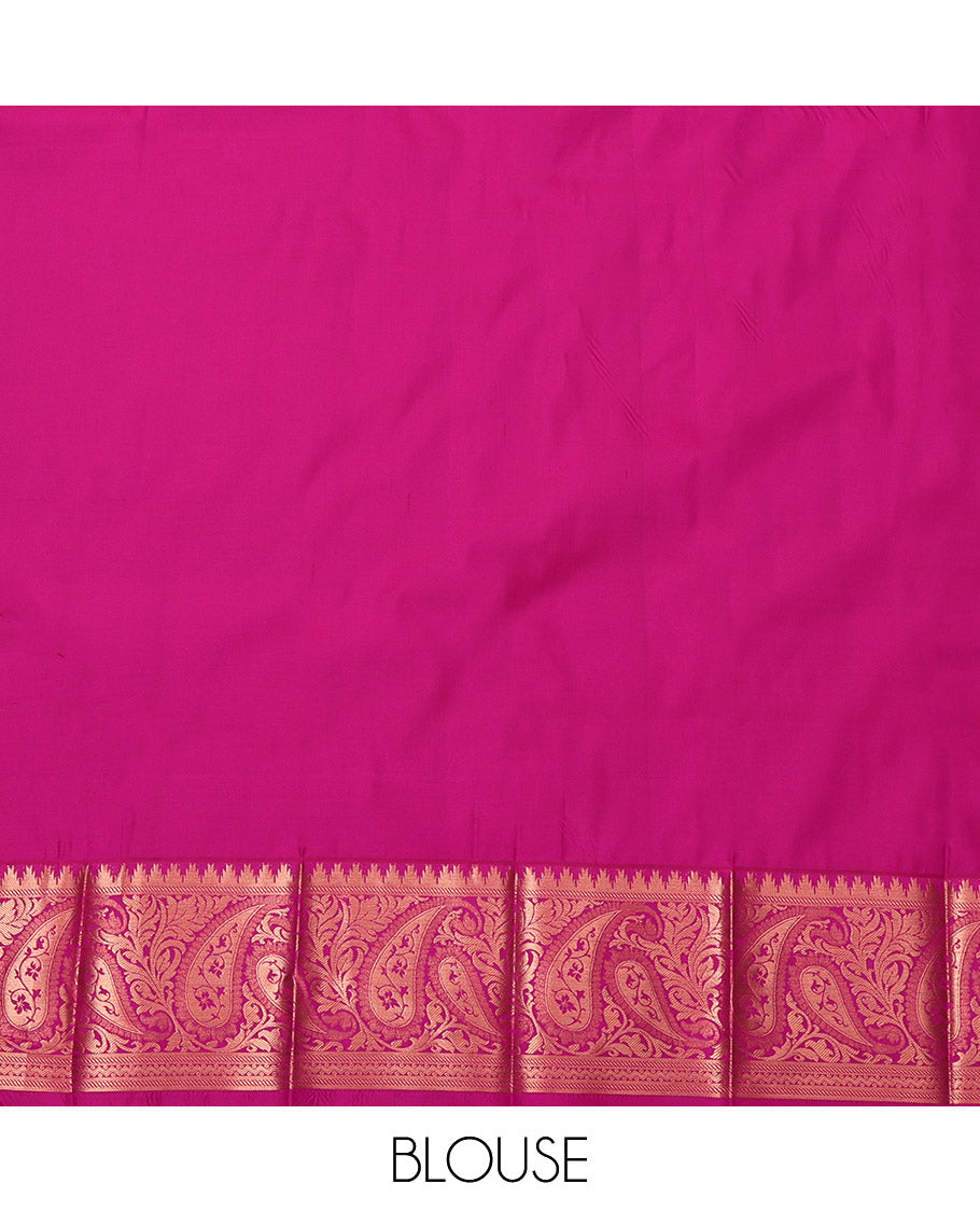 Grey Budget Silk Saree, Elevated with Jacquard Weave, Complemented by Contrast Paisley Border, Grand Paisleys Woven Pallu and Contrast Blouse