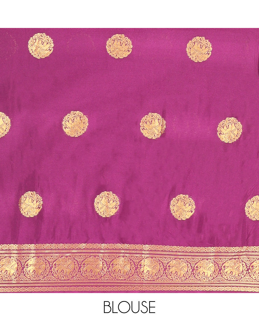 Vadamalli Elephant Buttas Fancy Mysore Silk Saree, Contrast Elephant Border, Contrast Blouse