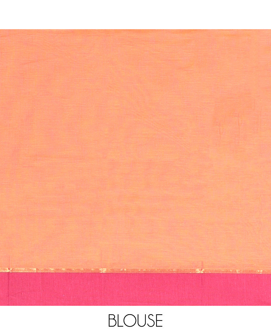 Orange Kanchi Cotton Saree, Woven with Buttas All Over Its Body, Complemented by Contrast Border, Delicately Woven Pallu, and Paired with Matching Blouse