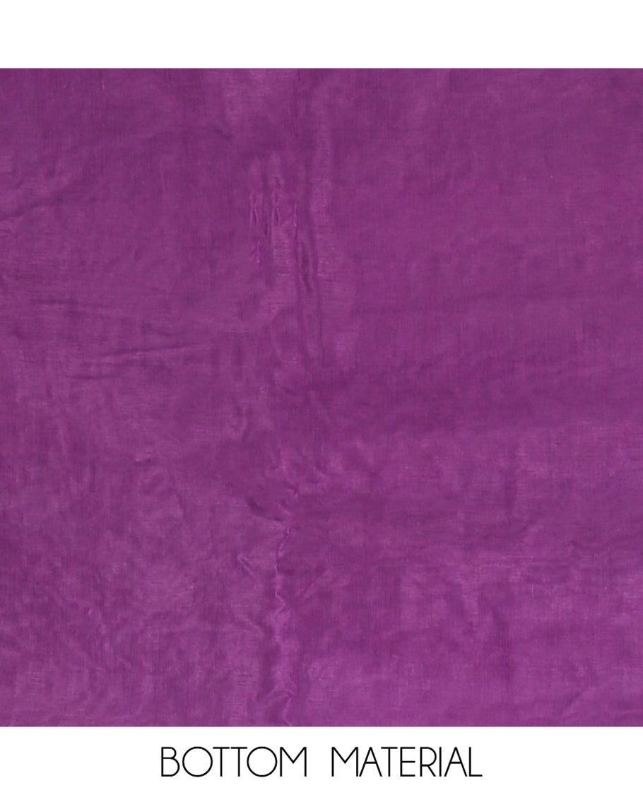 Dark Purple Semi-Silk Material Churidar Features Zari Buttas Skirt, a Plain Bottom, and a Floral Motif Zari Woven Dupatta