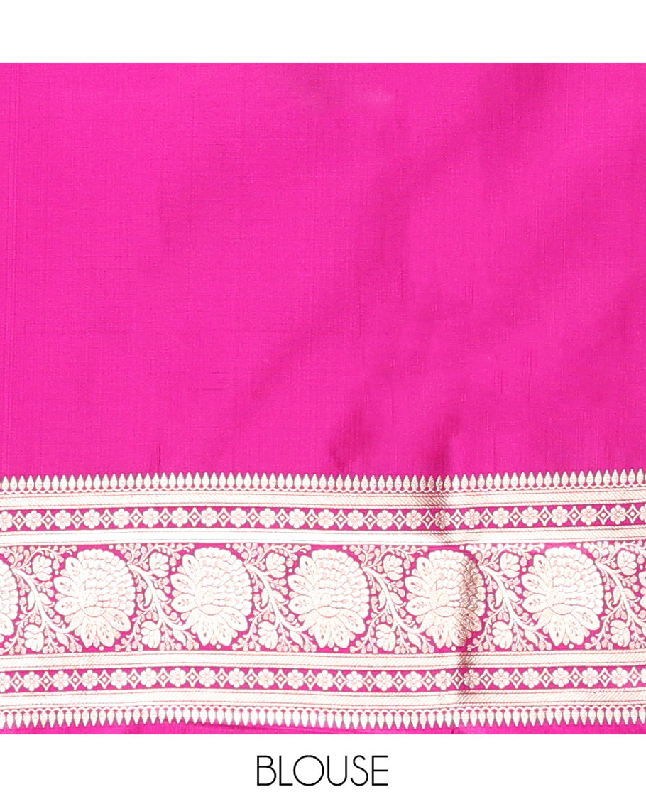 Rani Pink Banarasi Nylon Saree, Finely Crafted with Zari Buttas, Highlighted by a Floral Creeper Zari Border, Intricate Pallu, and a Matching Blouse