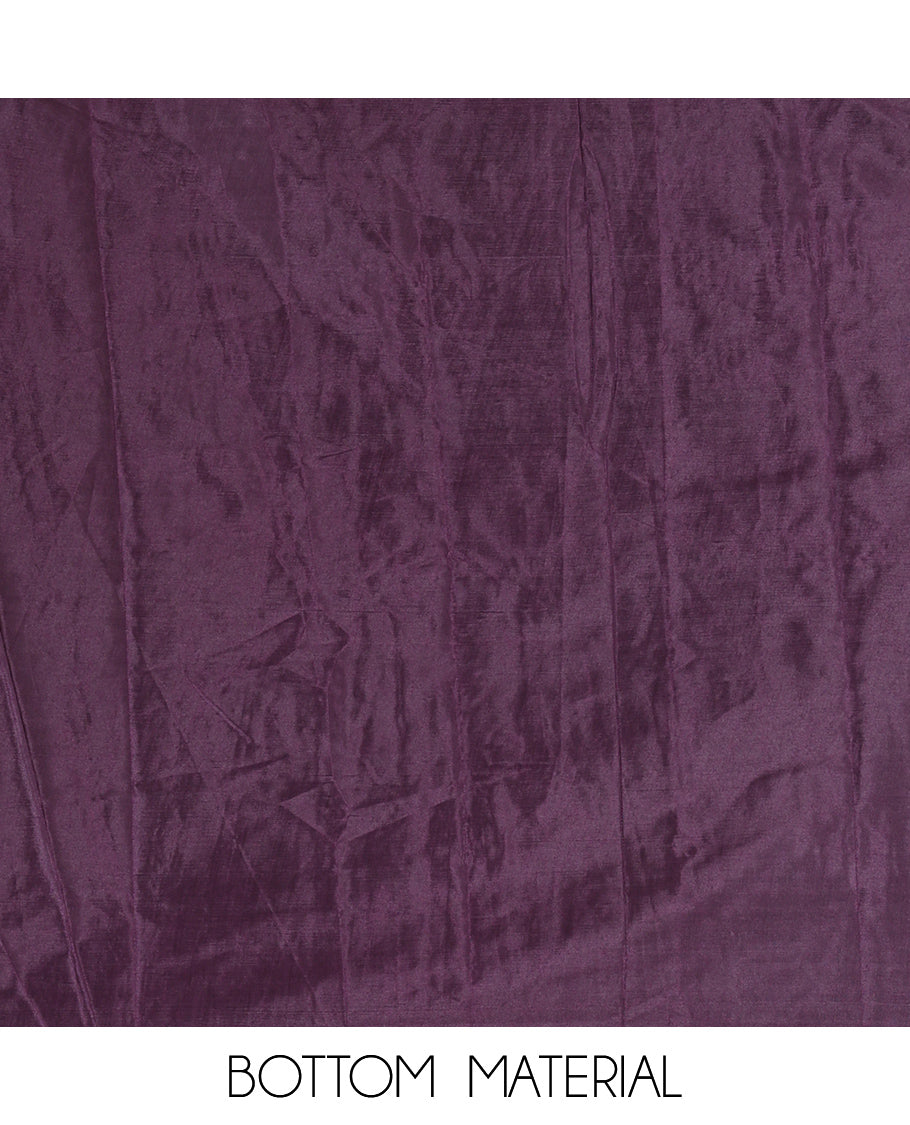 Wine Semi-Silk Material Churidar Thread-Sequins Embroidered Top, a Plain Bottom, a Embroidered Dupatta