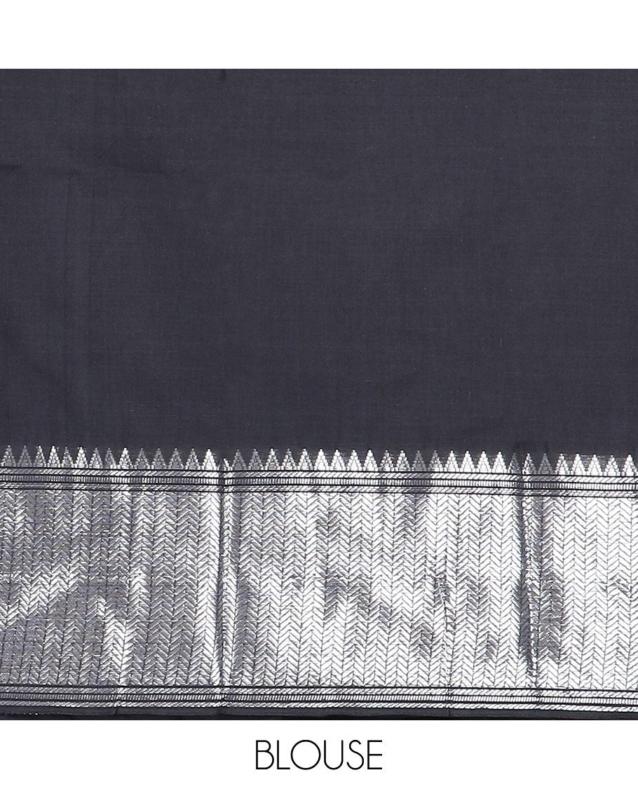 Black cotton half saree with contrast zari design border, zari design blouse & plain, zari design border dhavani