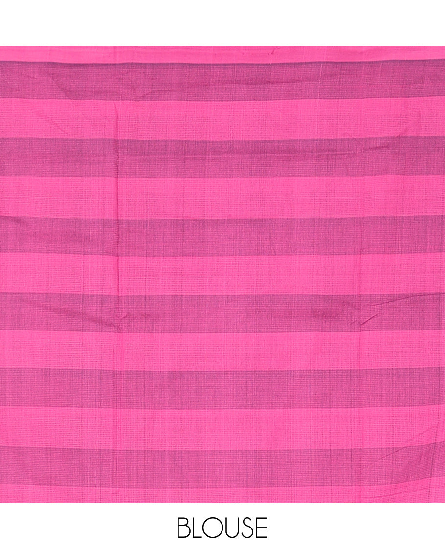 Borderless Pink-Blue Mangalagiri Cotton Saree