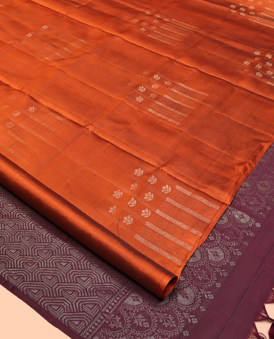 Borderless Orange Mayuri Lite Silk Mix Saree, Steeped with Subtle Zari Buttas, Complemented by Contrast Intricately Designed Pallu and a Contrast Blouse