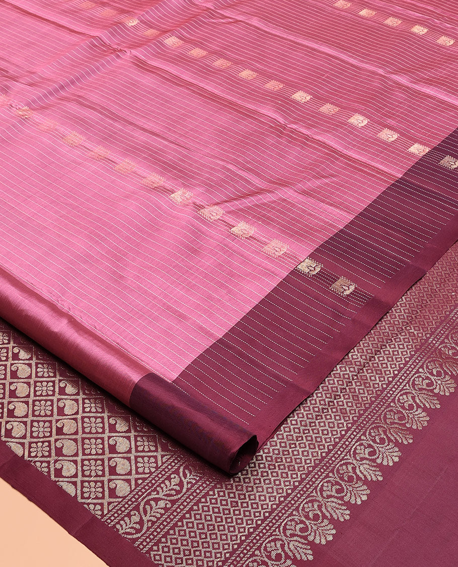Pink Zari Butta and Stripes Mayuri Lite Silk Mix Saree
