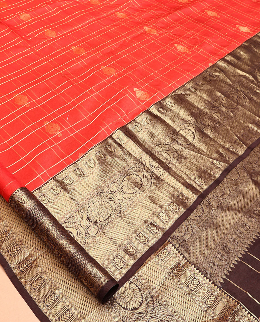 Tomato and Brown Vasundhara Silk Saree