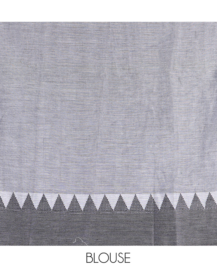Grey Mercerised Cotton Half-Saree, Plain Skirt, a Temple Border, a Matching Blouse, Contrast Dhavani