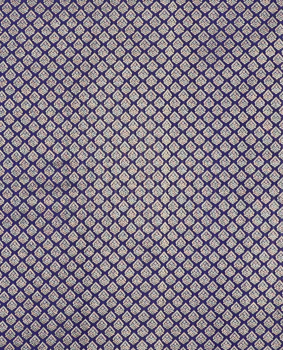 Dark blue leaf design silk half saree with contrast border of rekku, muthu, kathir, kodi visiry, banaras design, zari design blouse & floral design dhavani