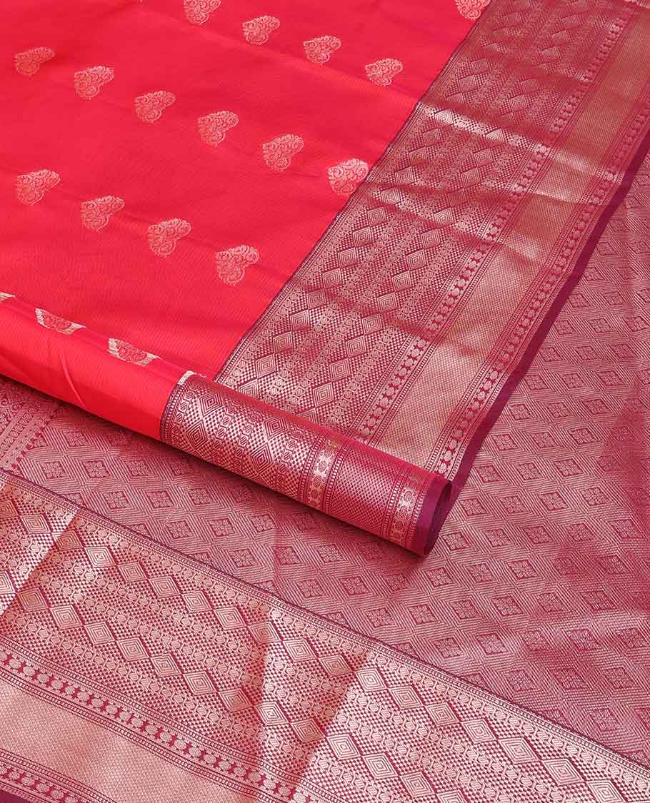 Red floral buttas vasundhara elite silk saree with contrast intricate zari design border & floral design pallu