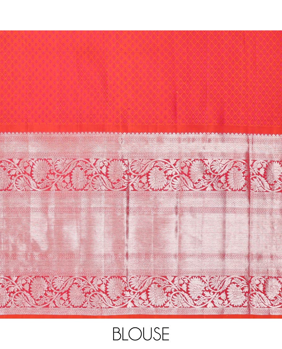 Dark blue leaf design silk half saree with contrast border of rekku, muthu, kathir, kodi visiry, banaras design, zari design blouse & floral design dhavani