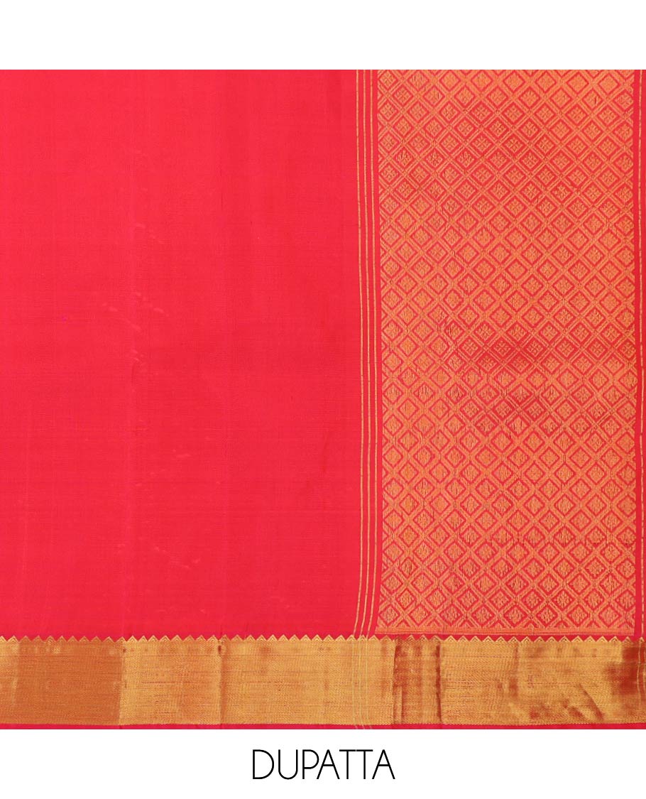 Dark blue leaf design silk half saree with contrast border of rekku, muthu, kathir, kodi visiry, banaras design, zari design blouse & floral design dhavani