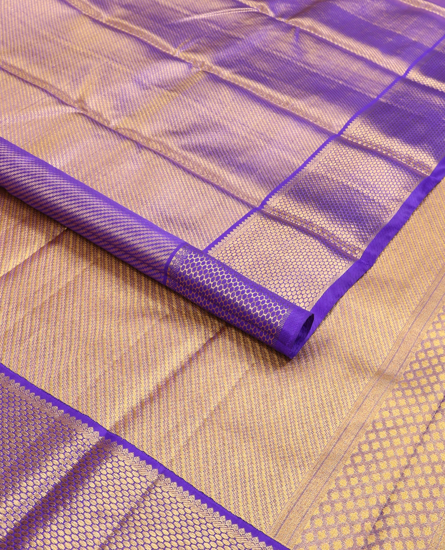 Blue zari jacquard kancheepuram silk saree, zari border of traditional designs & pallu of jaal & diagonal stripes