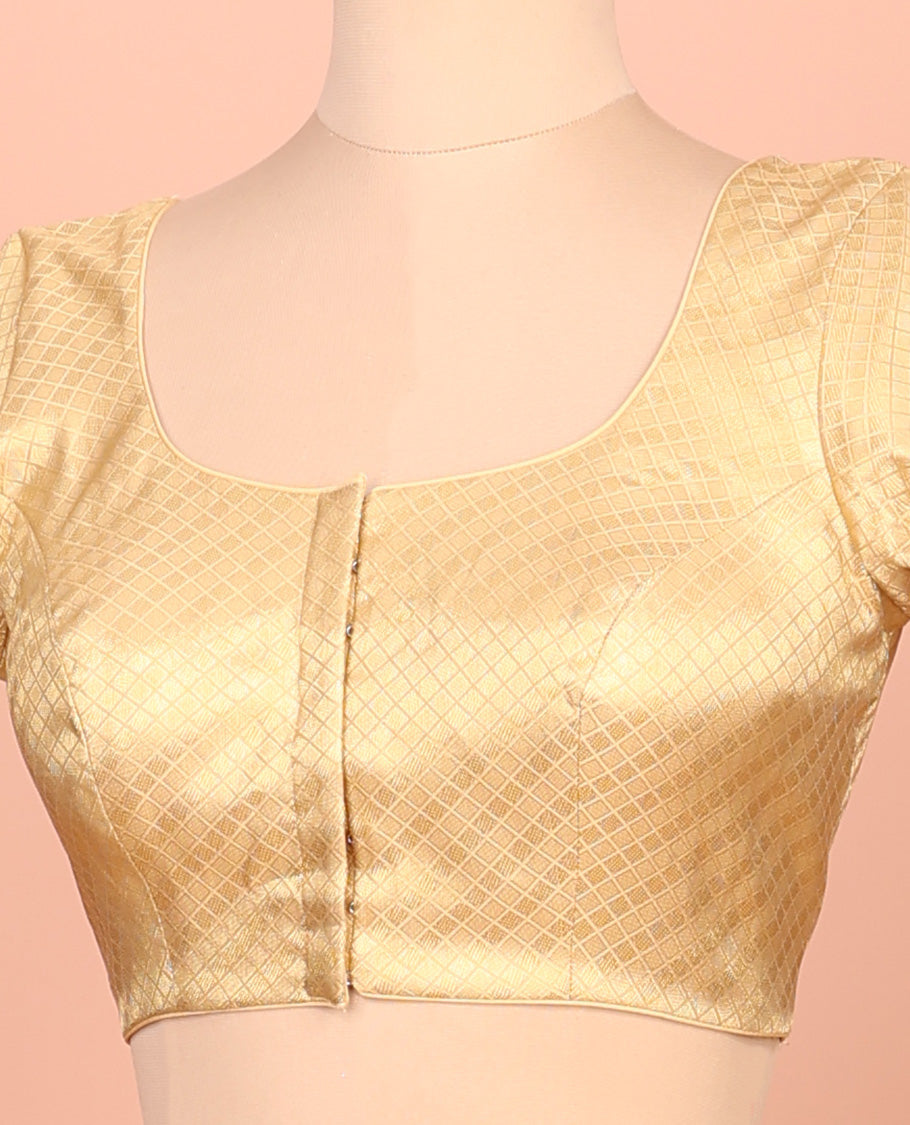 Gold jaal front-back round neck elbow-sleeve readymade blouse