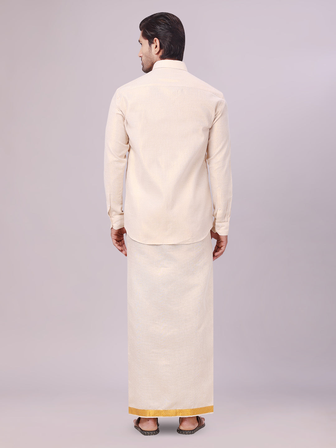 Mens Gold Tissue Jacquard Shirt with Matching Dhoti Combo Zeus