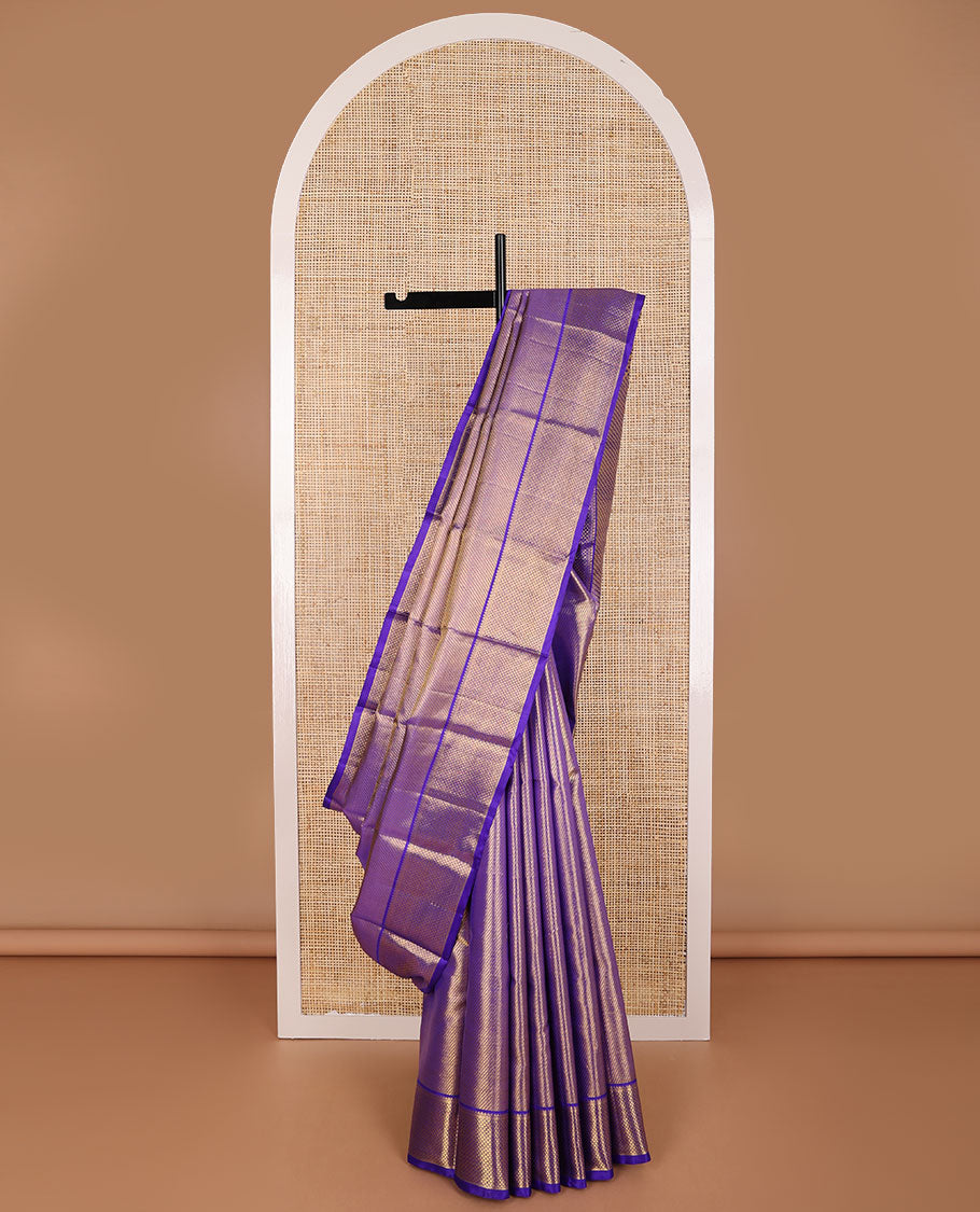 Blue zari jacquard kancheepuram silk saree, zari border of traditional designs & pallu of jaal & diagonal stripes