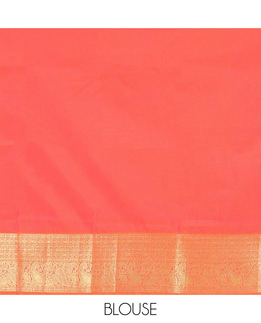 Orange Budget Silk Saree, Meticulously Woven with Zari Buttas on Its Body, Highlighted by a Traditional Zari Design Woven Border, Intricately Designed Pallu, and Paired with a Matching Blouse