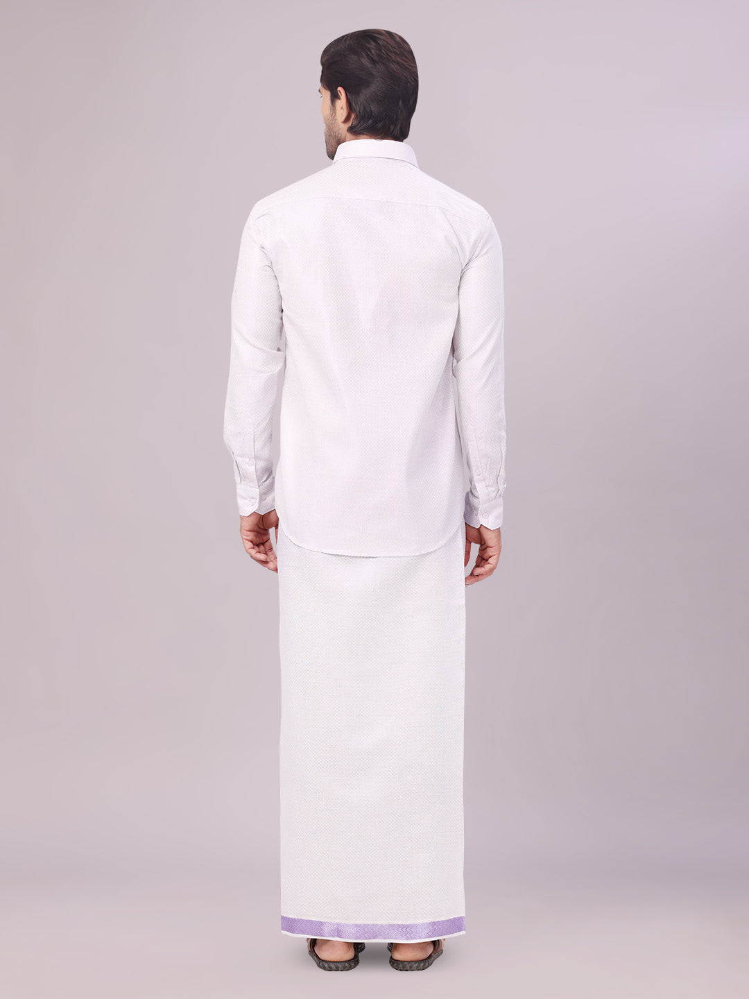 Mens Lavender Tissue Jacquard Shirt with Matching Dhoti Combo Zeus