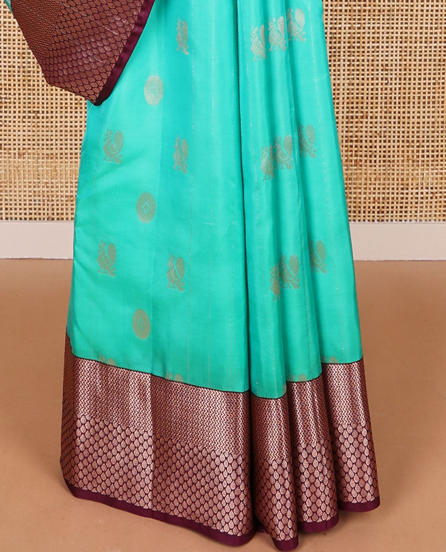 Blue buttas vasundhara elite silk saree with contrast ogee design border & geometric design pallu