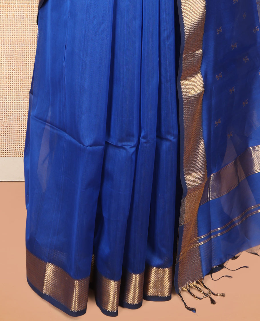M.s Blue Maheshwari Cotton Saree, Embellished with Zari Buttas, a Contrast Zari Border, Zari Buttas Woven Pallu, and a Matching Blouse