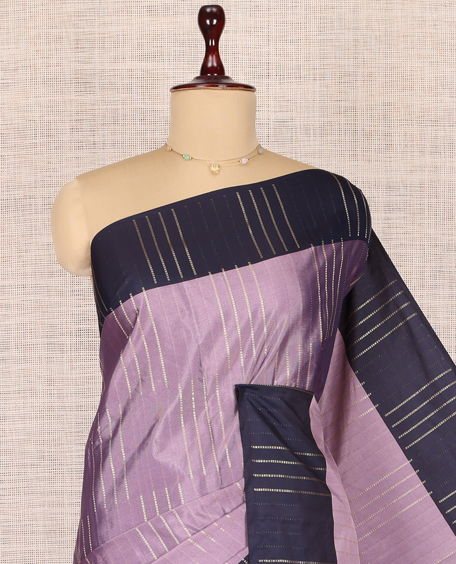 Purple Zari Buttas Arani Saree, a Contrast Zari Striped Border, Pallu of Zari Stripes, and a Matching Blouse