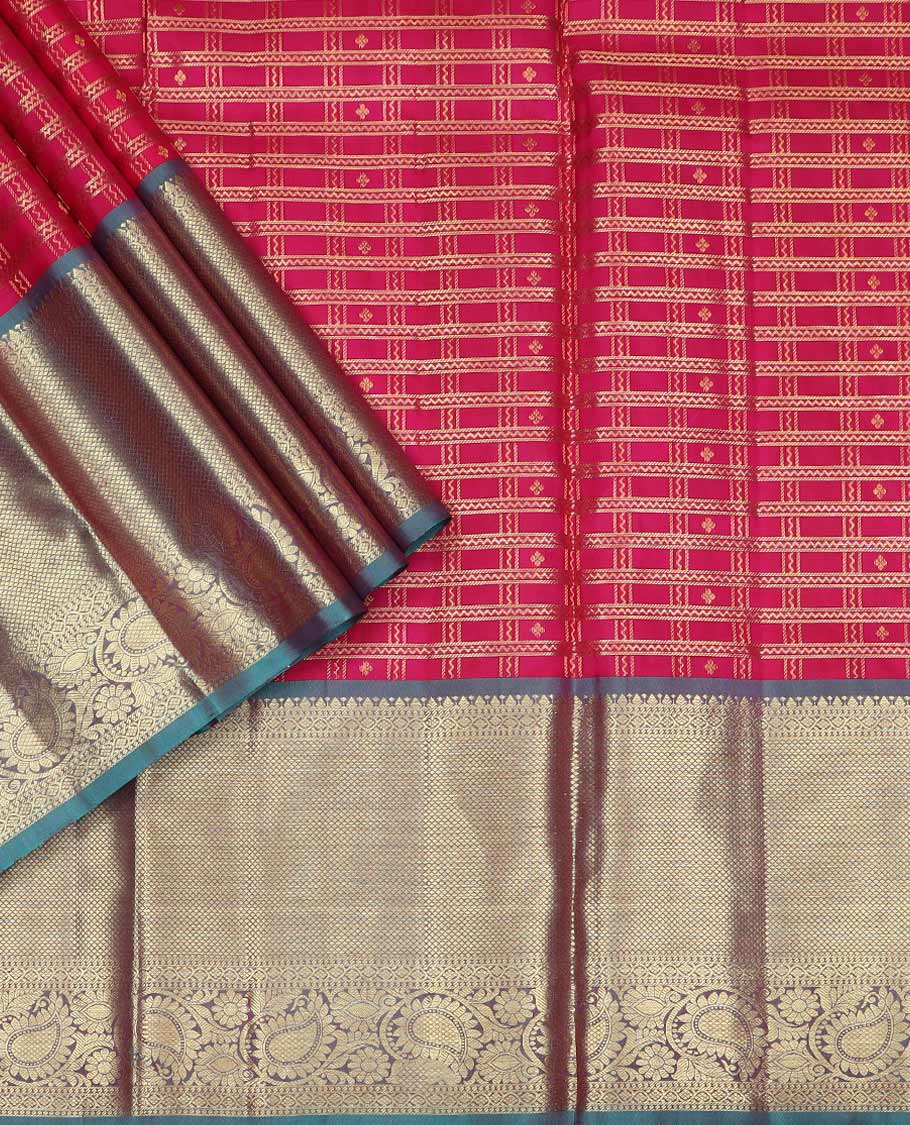 Maroon pure silk half saree, zari design skirt, contrast border and blouse of thilakam, kodi visiry, maga design and mayil kann, and intricate dhavani