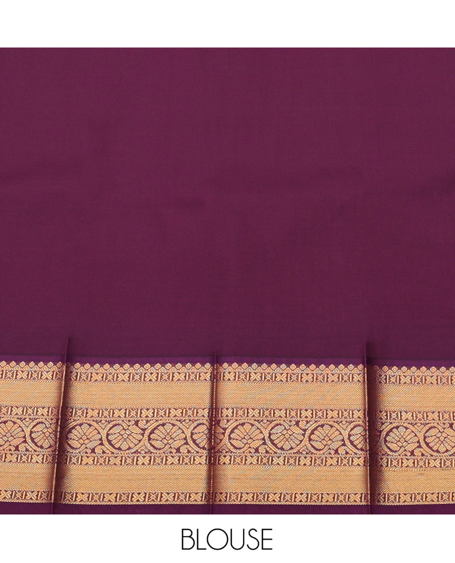 Orange Budget Silk Saree, Embellished with Zari Buttas, Complemented by a Contrast Traditional Zari Border, Grand Jaal Pallu, and a Contrast Blouse