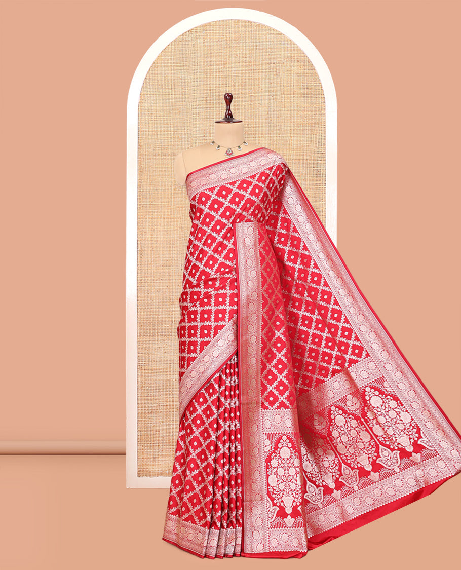 Red Semi-Banaras Satin Silk Saree