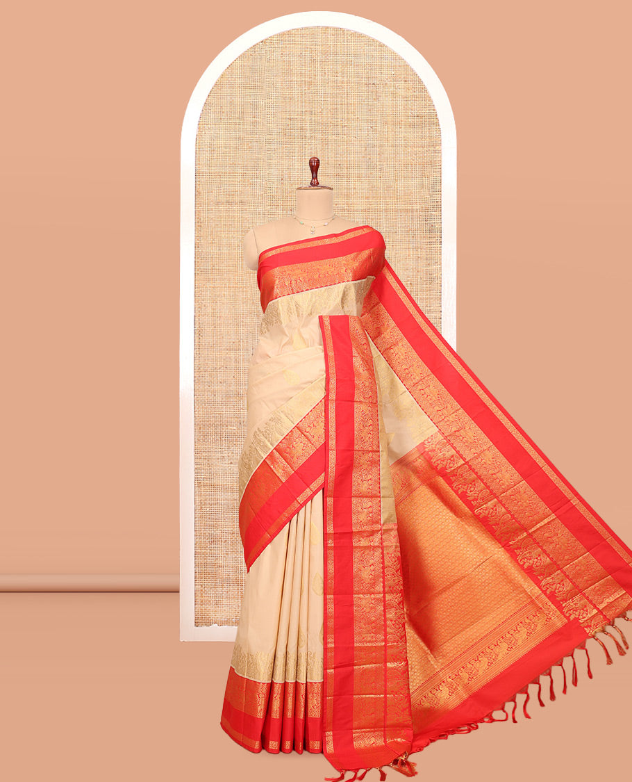 Off-White-Red Budget Silk Saree