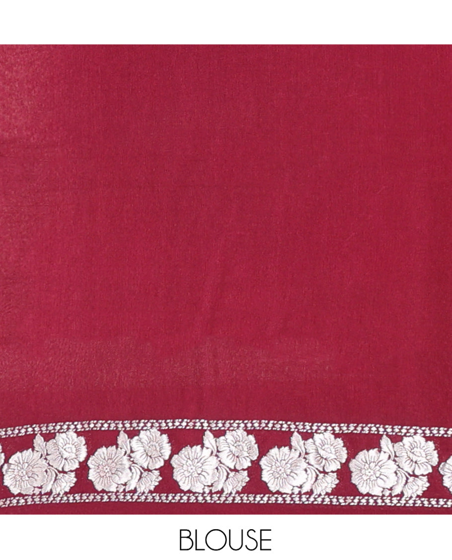 Maroon Plain Fancy Crepe Saree, Mesmerized with a Floral Creeper Border, a Floral Design Pallu, and a Matching Blouse