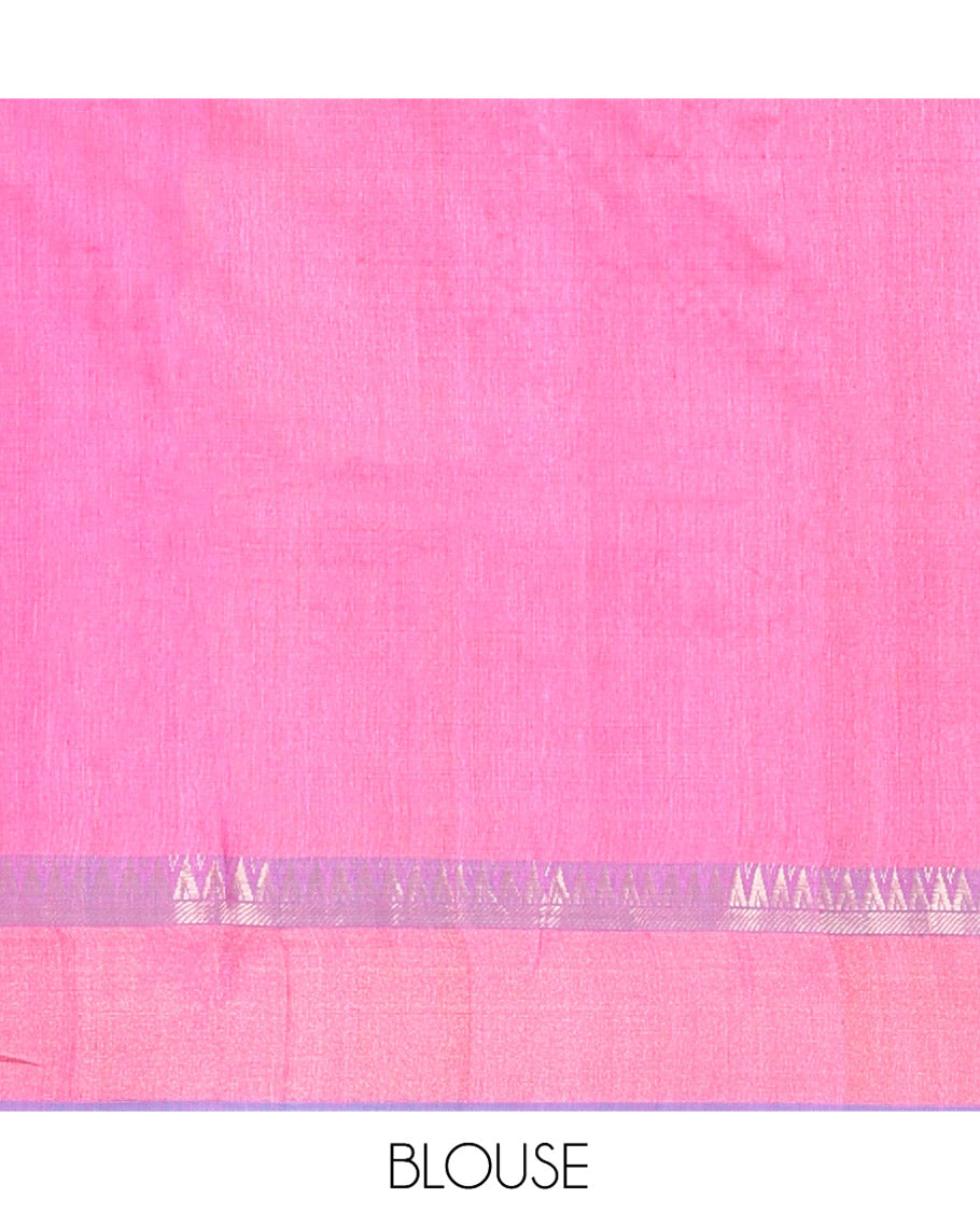 Sandal Tussar Silk Saree, Crafted with Thread Motifs, Temple Border, Contrast Lotus Pallu, and Contrast Blouse