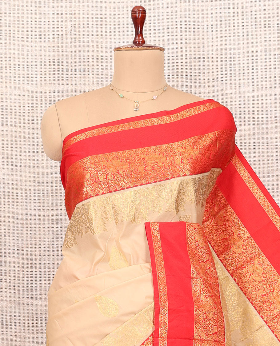 Off-White-Red Budget Silk Saree