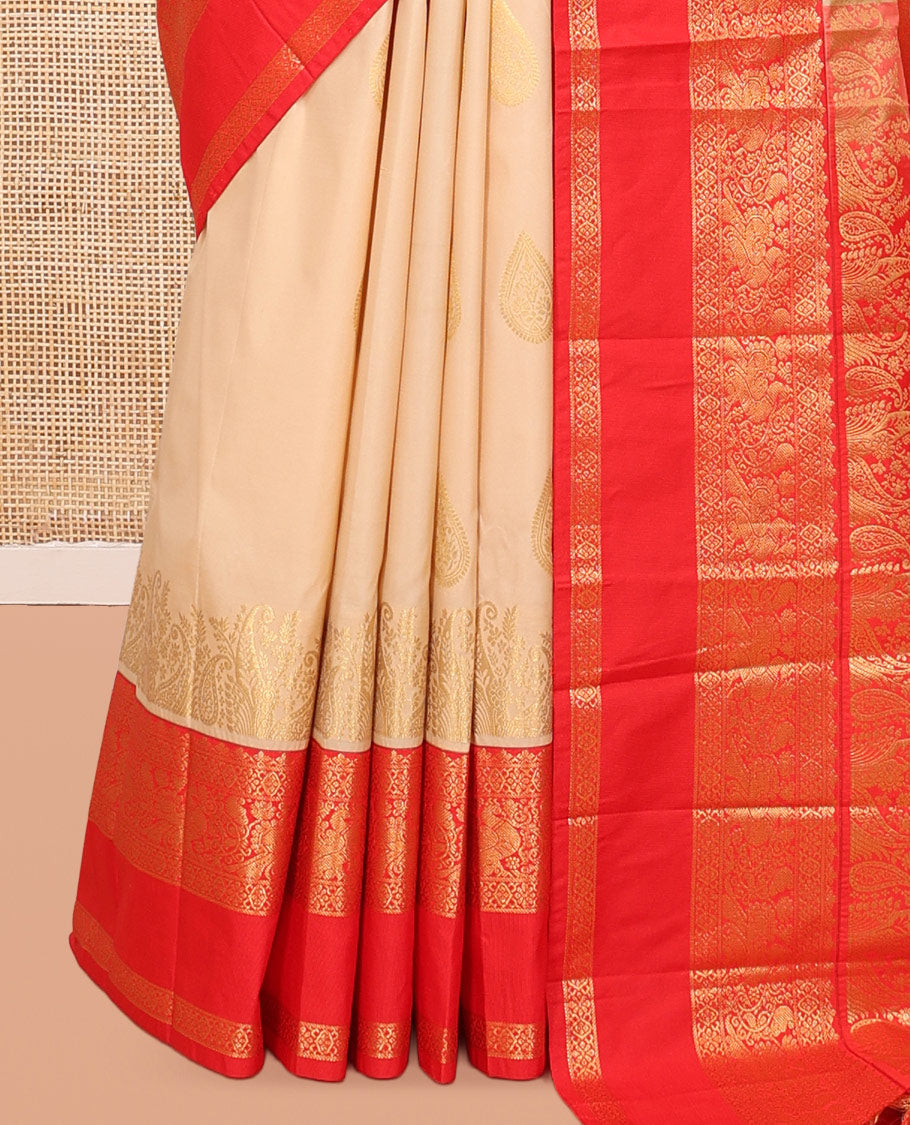 Off-White-Red Budget Silk Saree