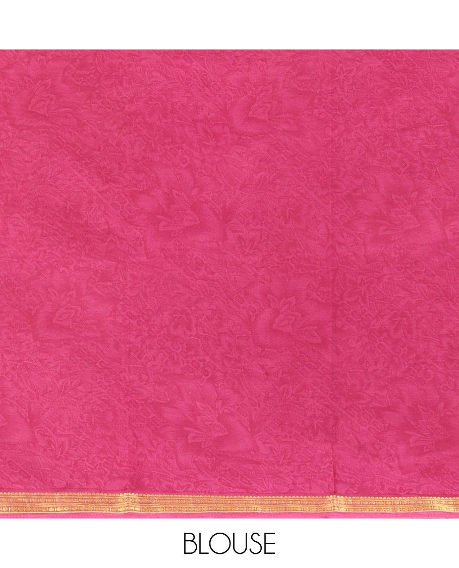 Beige Printed Silk Saree, Beautified with Floral Vine Print, a Contrast Zari Border, Floral Print Pallu, and a Matching Blouse