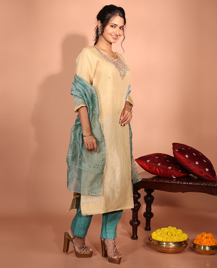 Sandal Tissue Embroidered Readymade Suit