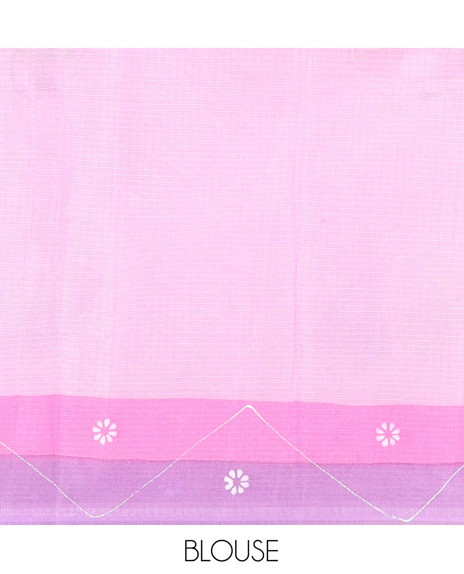 Lavender Kota Doria Saree with Artful Warli Print, a Contrast Border, Village Printed Pallu, and a Matching Blouse