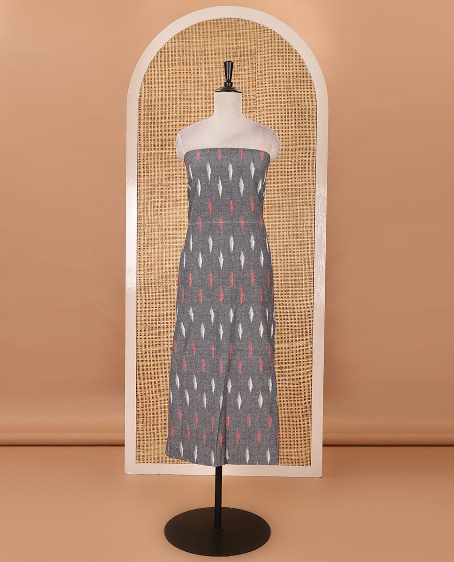 Grey material chudidar set, unique motifs pure cotton pochampally ikkat top, contrast bottom & ikkat design pure dual-color cotton dupatta