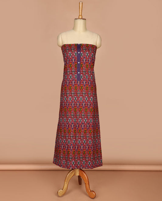 Red pochampally design flex cotton chudidhar material top with cotton pants & pochampally design dupatta