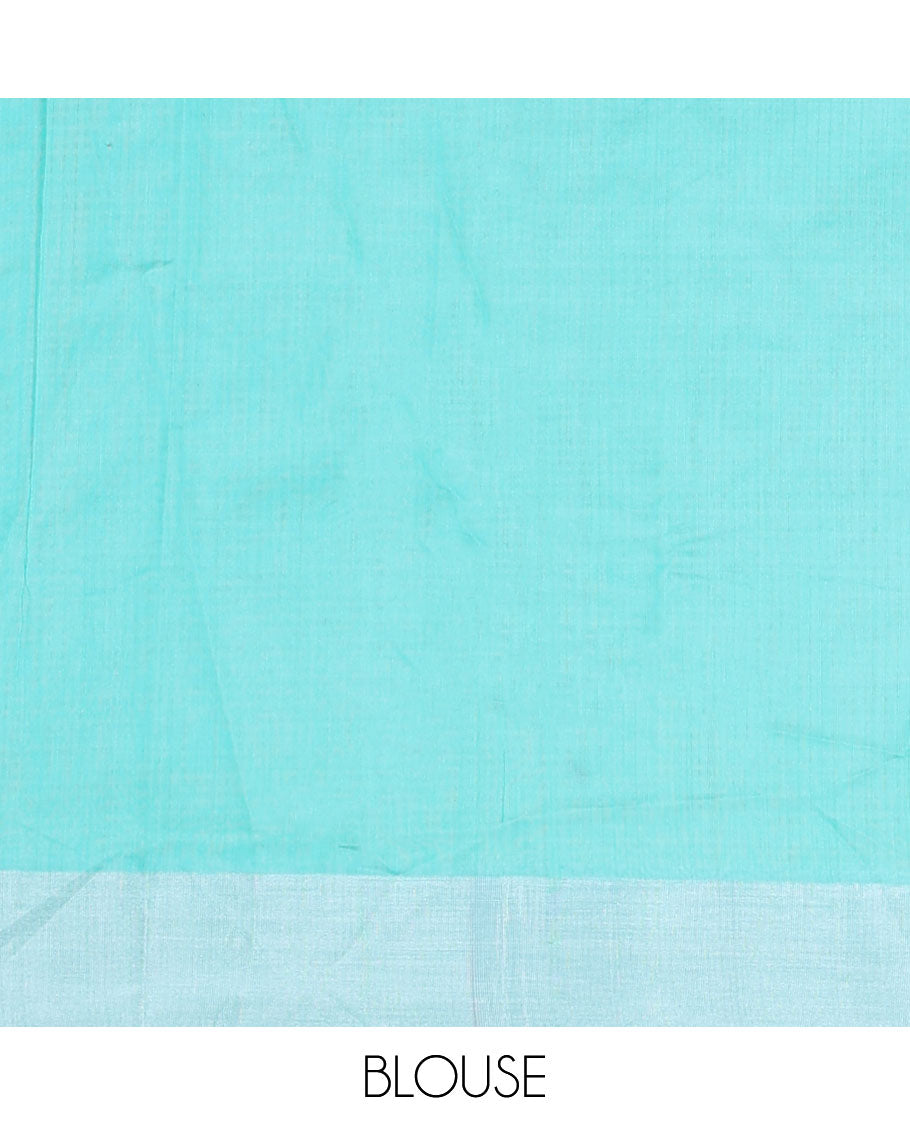 Mint green motifs chanderi cotton saree with self zari border & floral design pallu