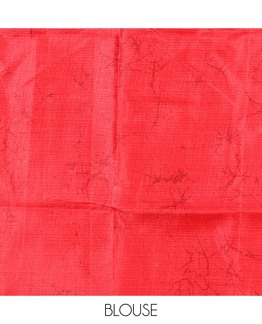 Borderless White with red sunbrust design skirt pattern khadi cotton saree & big sunbrust printed pallu with tussels