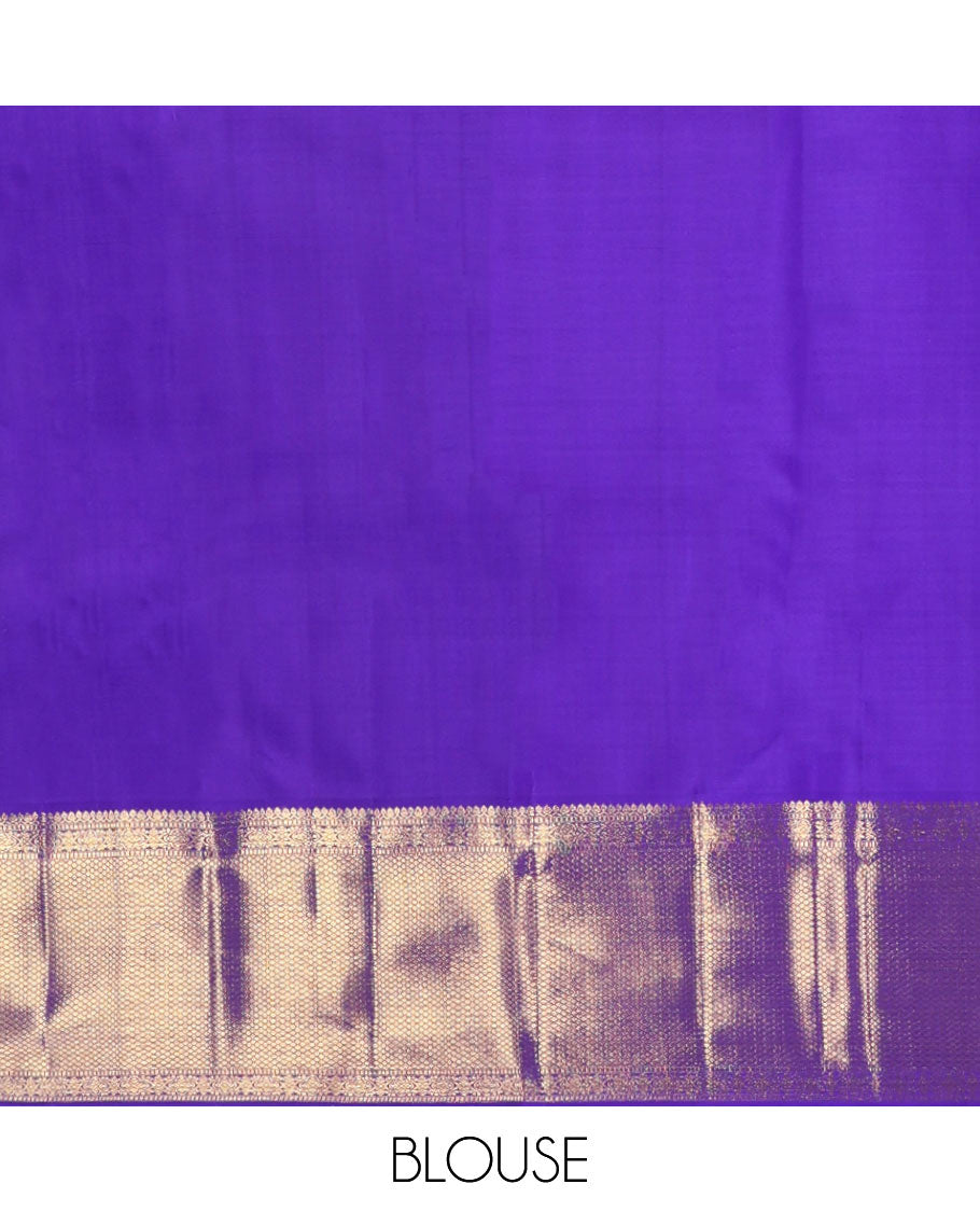 Violet jacquard design silk saree with self border of thilakam mokku, mayil kann design & zari design pallu