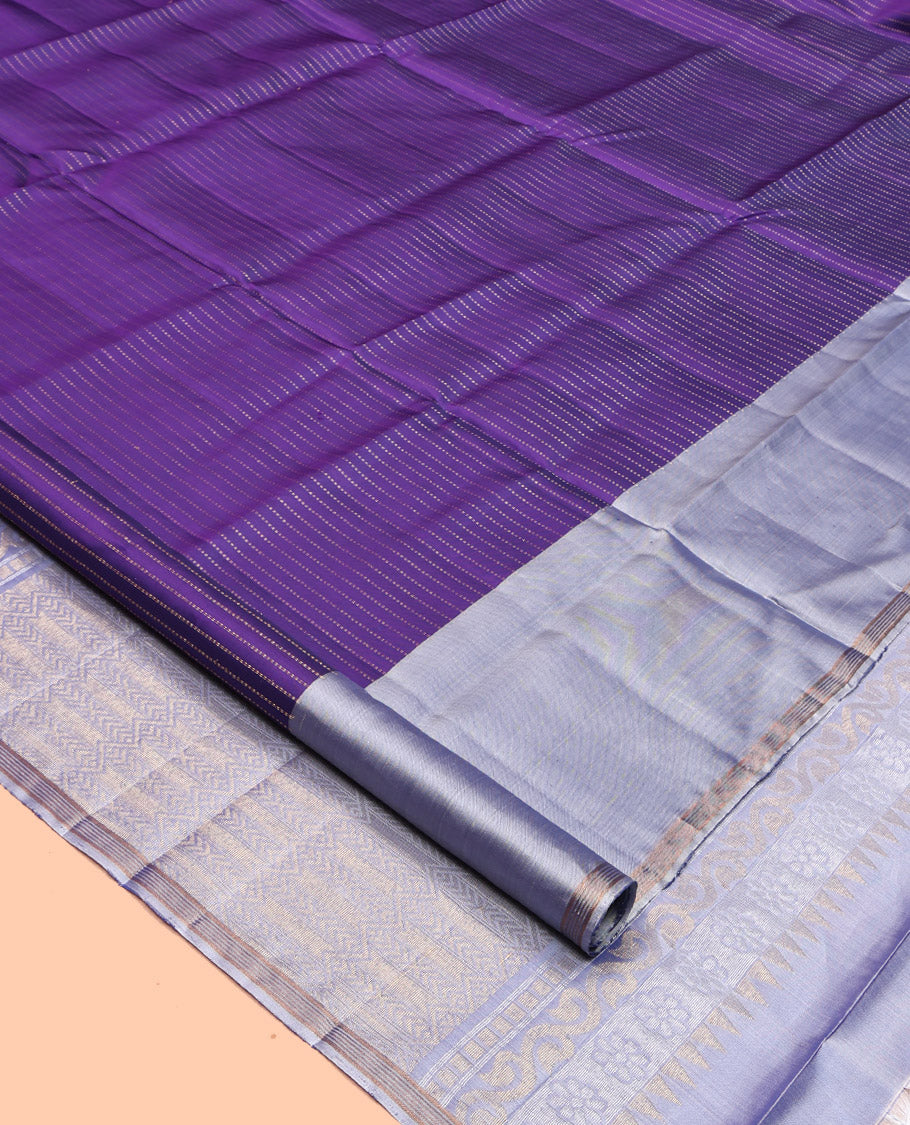 Violet Mayuri Lite Silk Mix Saree, Decorated with Dotted-Stripes, Complemented by a Contrast Elephant Motif Border, Intricate Pallu, and a Contrast Blouse