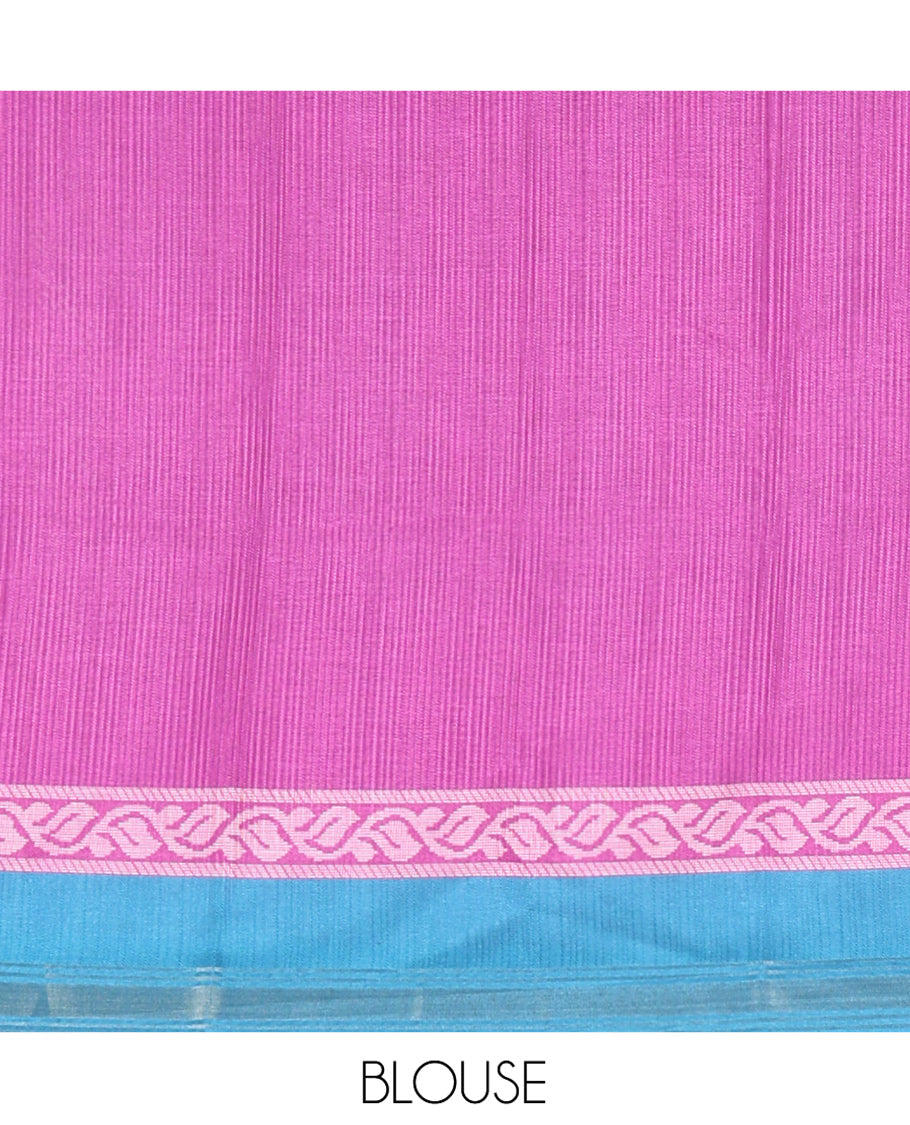 Blue Manipuri Silk Saree, Decked Up with Stripes and Leaf Buttas All Over Its Body, a Self-Subtle Border, Pallu Features Geometric Print, and Paired with a Matching Blouse