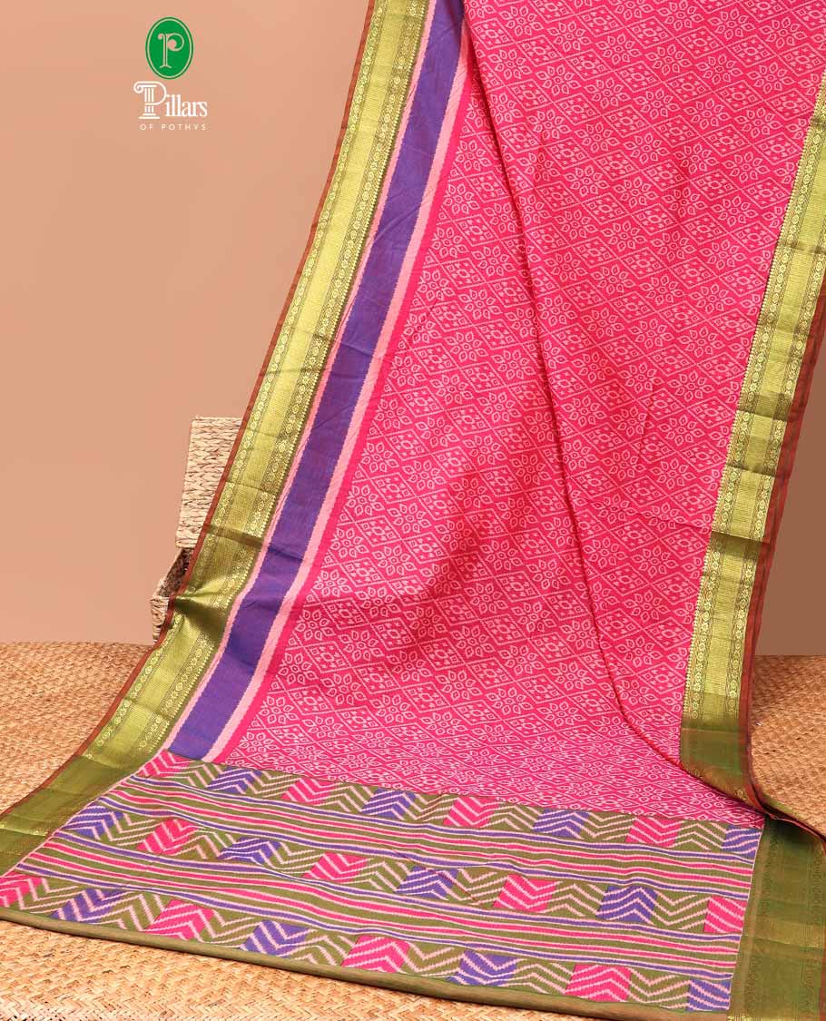 Pink Ikkat Design semi patalo saree with contrast traditional Border